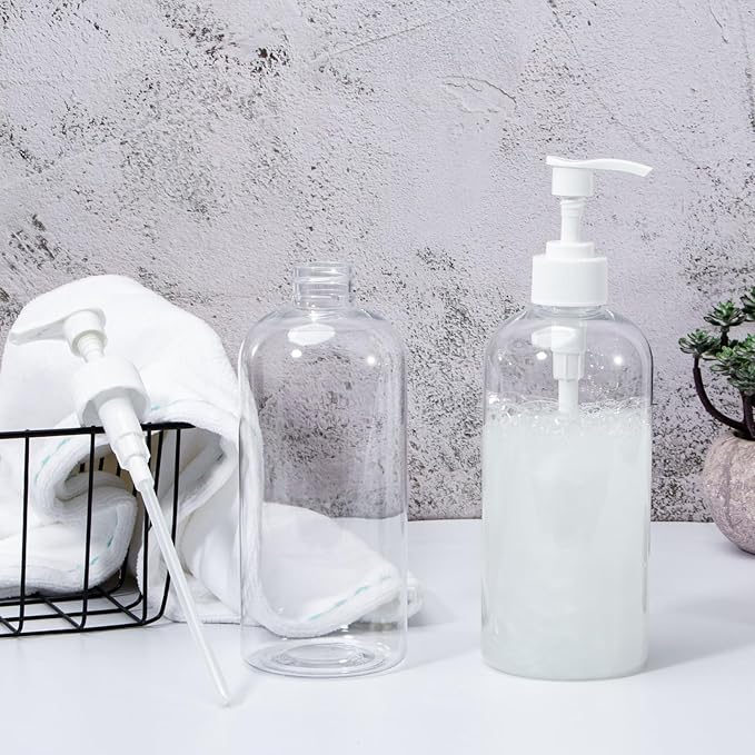 Yebeauty Pump Bottle Dispenser, 3 Pack 17oz/500ml Dish Lotion Soap Dispenser Plastic Liquid Shampoo Container for Bathroom Kitchen Hotel Body Wash, Clear