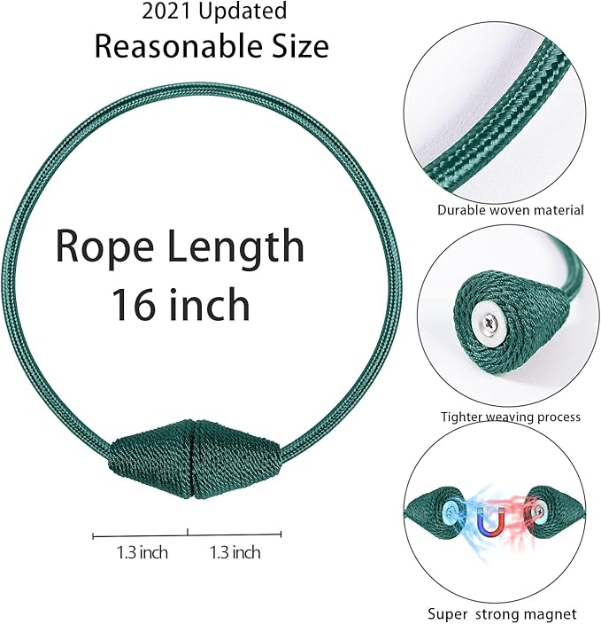 2 PCS Magnetic Curtain Tiebacks, European Style Convenient Drape Tie Backs Holdbacks for Thin or Thick Home & Office Window Draperies, No Tools Required (Teal)