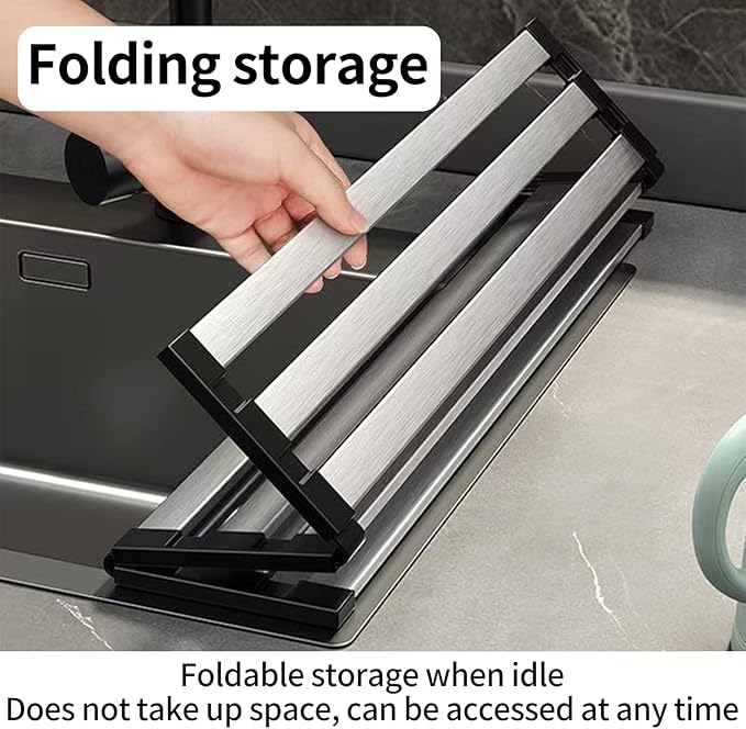 Foldable Dish Drying Rack, Over The Sink Dish Drying Rack ,Dish Drying mat,Dish Drying mats for Kitchen Counter,Stainless Steel Multifunctional mat(16.54×12.8in)