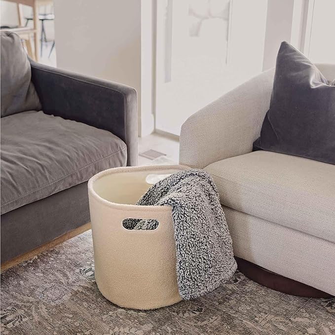 PUTSKA Basket – Round Storage for Clothes – Soft Baby Girl Basket for Nursery, Kids Room, Bedroom, Living Room – Large, Cream