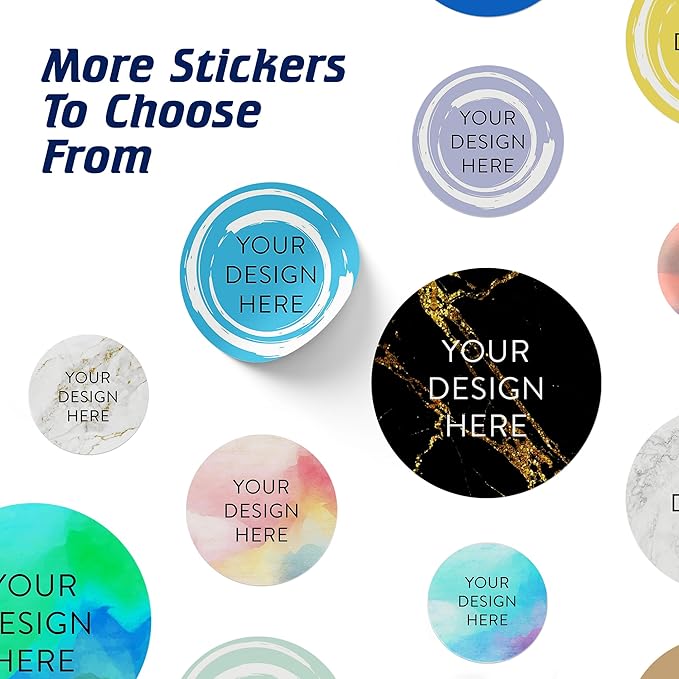 100 Custom Vinyl Stickers - Upload Your own Image, Text, Design, Logo - Personalized Logo Labels for Handmade, Packaging, Bottle, Jars, Candle, Brand Stickers (Blue Swirls, 1.5x1.5)