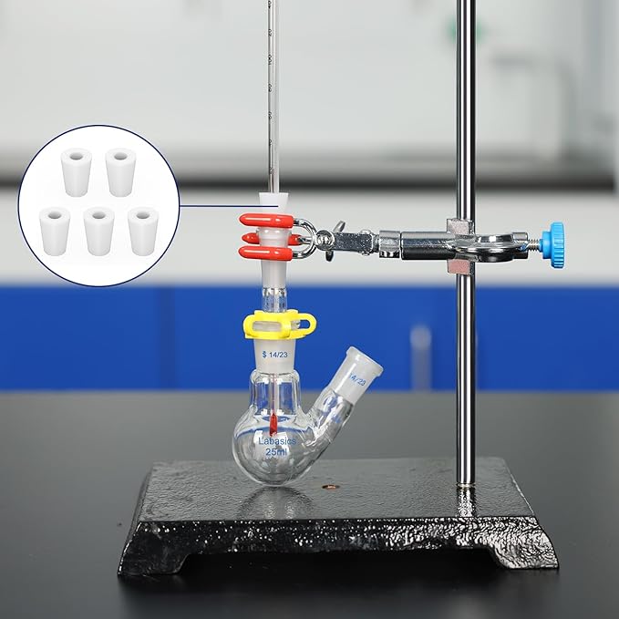 Labasics 5-Pack 9# Single-Hole Silicone Stoppers, White Tapered Lab Seal Stoppers with 0.31" Hole, Durable and Reusable Silicone Plugs for Laboratory Glassware, Airtight Sealing, and Experiments