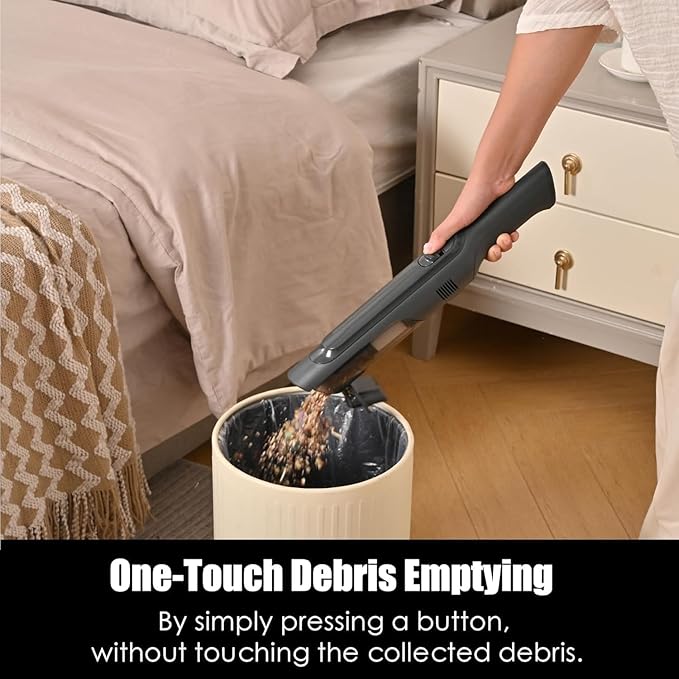 Handheld Vacuum Cordless, Super Lightweight 1.4lb with Powerful Suction, Charging Dock, Single Touch Empty and Detachable Dust Cup, Portable Mini Car Vac for Home Pet Car (Steel Gray)