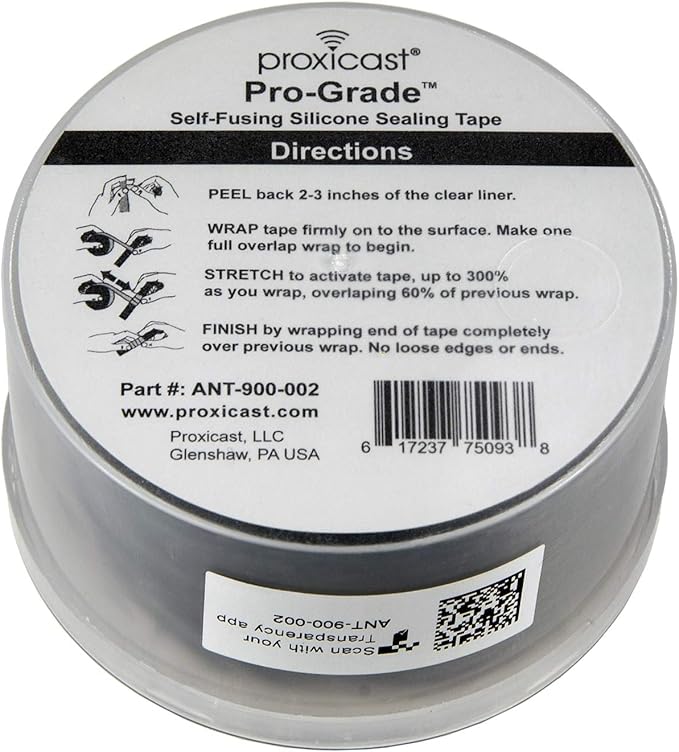 Proxicast Pro-Grade Extra Strong 30mil Weatherproof Self-Fusing Silicone Rubber Sealing Tape for Outdoor Antenna Coax & Electrical Cables, Hose/Pipe Leaks & Emergency Repairs (1.5" x 15' roll) - Grey