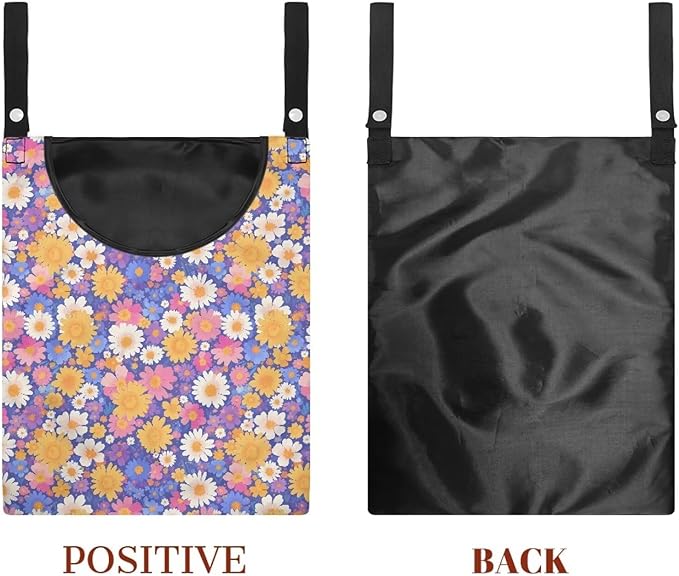 Clothespin Bag with Hanging Rope for Home Outdoor,Laundry Hanging Bag Fits Clothes Lines for Hanging Clothes Outside Balcony Bathroom Corridor Yard - Daisy Floral