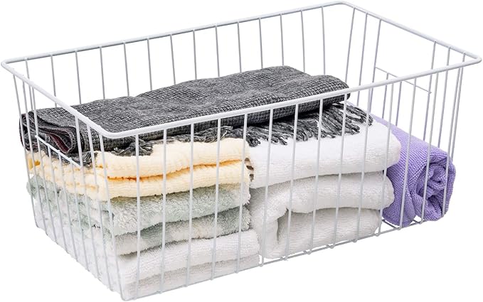 Upright Freezer Organizer Bins,Freezer Storage Baskets for 16, 17, 21 cu.ft Standup Freezer, Wire Storage Baskets with Built-in Handles, 6Pcs , White