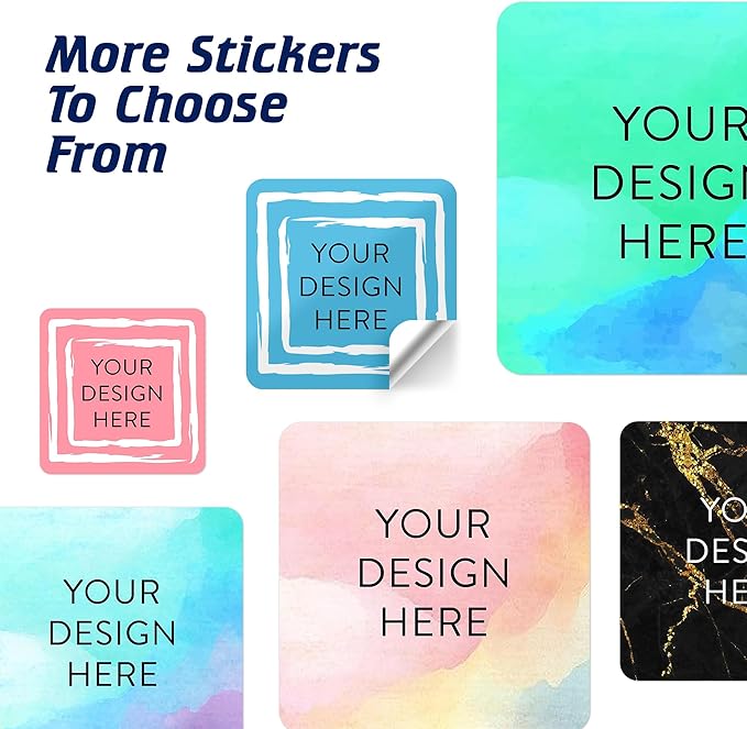 100 Custom Vinyl Stickers - Upload Your own Image, Text, Design, Logo - Personalized Logo Labels for Handmade, Packaging, Bottle, Jars, Candle, Brand Stickers (Blue Swirls, 2x2 Square)