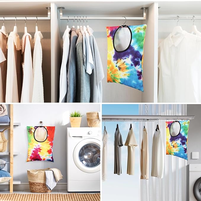 YLOLUL 2 Pcs Tie Dye Clothes Pin Bag with Hanging Hook, 15 x 11 Inch, Multicolor, Canvas & Polyester, Water Resistant, Clothespin Organizer Bag