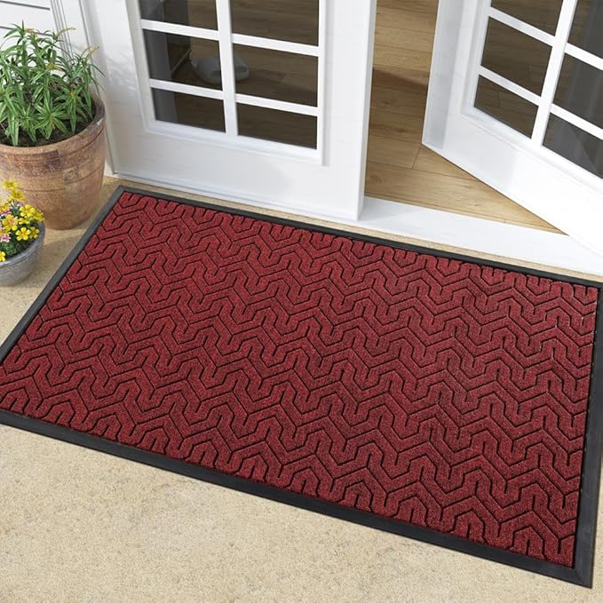 Yimobra Large Door Mat Outside Entrance 36x24, Waterproof Heavy Duty Outdoor Mats for Front Door, Non Slip Rubber Entry Mat for Garage Patio, Easy Clean, Black Red