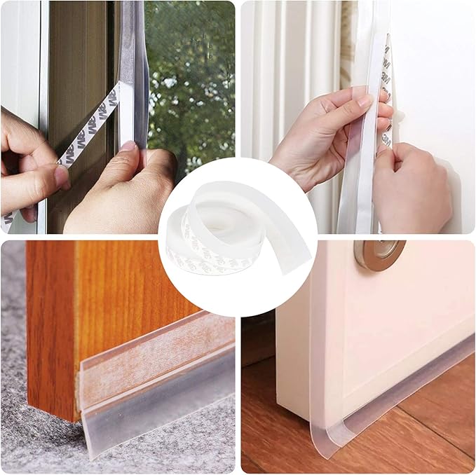 Door Weather Stripping Doors Seal Strip, 26 FT Silicone Sealing Tape for Door Draft Stopper Adhesive for Doors, Windows and Shower Glass Gaps(Transparent, 25mm)