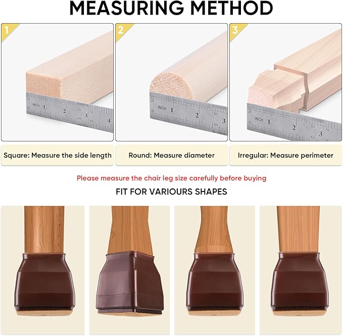 BALEINE 16 Pack Silicone Chair Leg Floor Protectors, Stool Leg Protectors Cap, Non-Slip Chair Leg Caps for Hardwood Floors (Brown & Large (Square), 16 Pack)