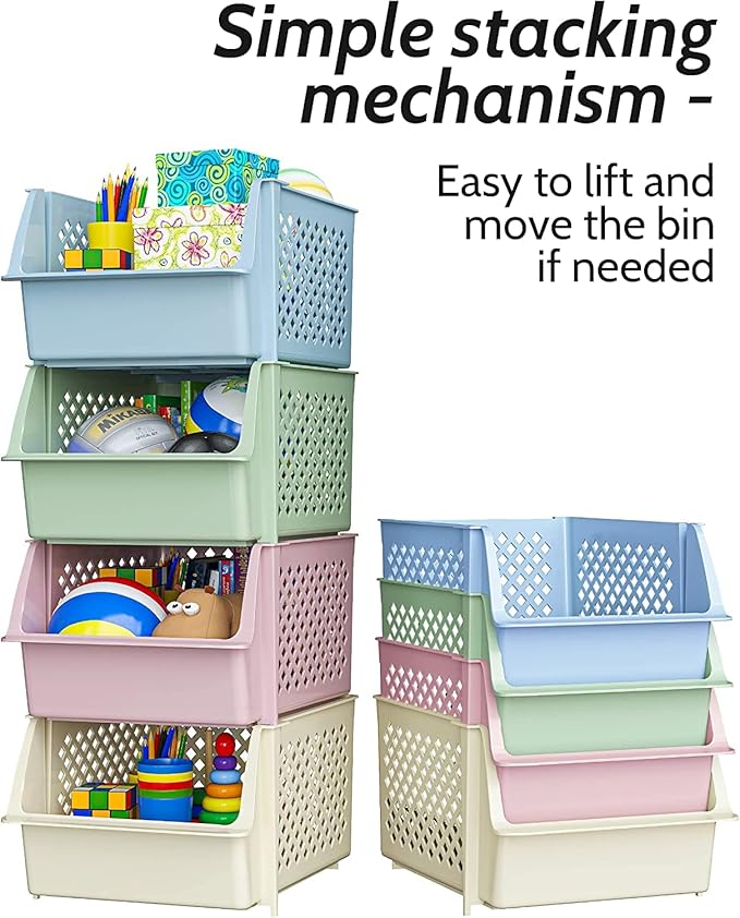 TidyFriend Plastic Stackable Storage Bins for Pantry - 8 Pack Stackable Bins for Organizing Food, Kitchen, and Bathroom Essentials (Multi)