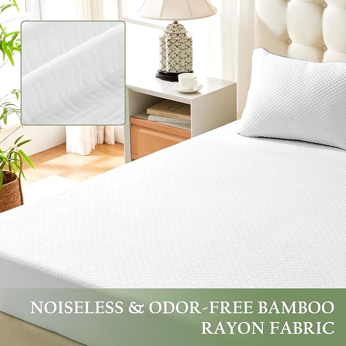 100% Waterproof King Mattress Protector, Breathable Bamboo Rayon Mattress Cover with 8”-21” Deep Pocket, Noiseless Cool 3D Air Mattress Cover, Hypoallergenic & Odor Resistant
