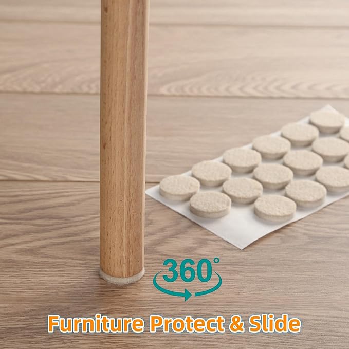 Furnigear Felt Furniture Pads for Hardwood Floors - Self Adhesive Chair Felt Pads, Floor Protector for Furniture Feet, Furniture Sliders Moving Your Furniture Smoothly - Anti Scratch 96 Pcs 3/4" Round