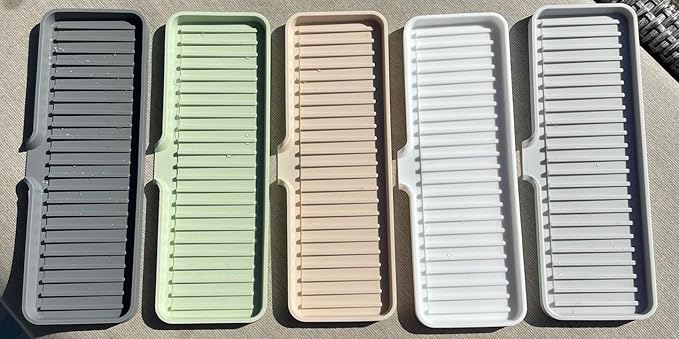 Happitasa Silicone Soap Dish Tray and Sponge Holder with Drain Chute | Bathroom and Kitchen Sink Organizer Caddy (Light Grey, 12"x4", 7.4 Ounces)