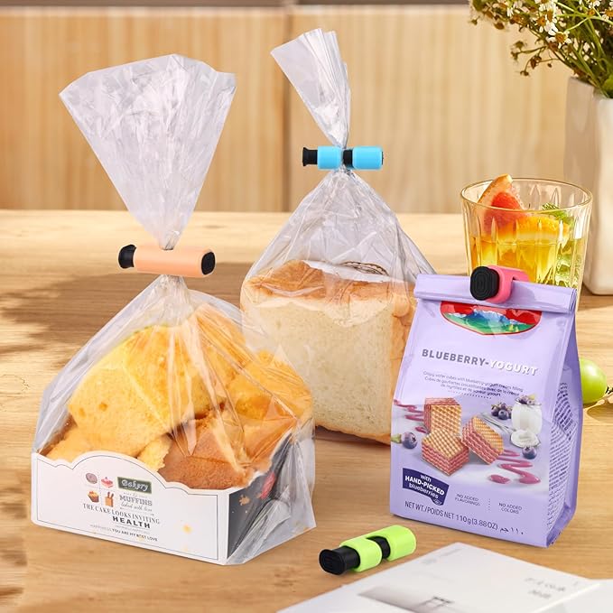 AmoreAngel Crafts 12 Pack Bread Bag Clips,Squeeze Lock Food Bag Clips, Plastic Sealing Clip for Bread, Snacks, Chips ,6 Color, Easy Grip, Airtight Seal