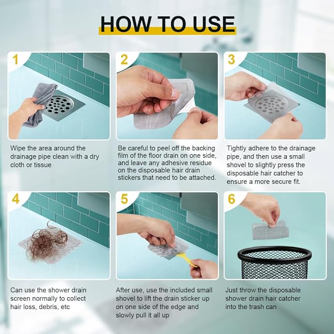 80PCS 4"x4" Disposable Hair Drain Stickers, Anti-Blocking Filter Screen Self-Adhesive Mesh Drain Covers for Bathroom, Bathtub, Sink, Kitchen, Laundry Room, Shower