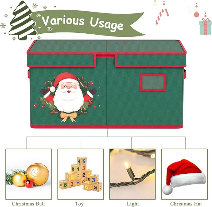Christmas Ornaments Storage Box with Adjustable Divider Christmas Ornaments Storage Containers Fits 72 of 3 Inch Ornaments 600D Oxford Material Ornament Organizer Storage Box for Storage