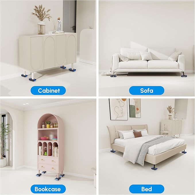 Furniture Sliders, Furniture Movers with Wheels 700LBS- 4 Metal Slider with Anti-Slip Pad(4 Brakes Each for Easy Moving, Heavy Duty Appliance Roller Dolly for Couches, Sofas +More.