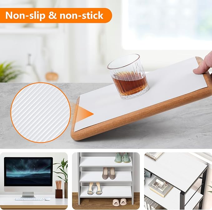 Shelf Liners for Kitchen Cabinets Drawer Liner Non Adhesive Cupboard Mat EVA Material Waterproof Refrigerator Mats Washable Fridge Liner for Cupboard and Desks Liner White 11.8 x 393.7 Inches
