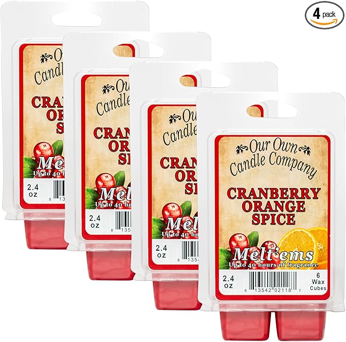 Our Own Candle Company Premium Wax Melt, Cranberry Orange Spice Scent, Handmade in The USA, 24 Cubes (4 Pack, 9.6oz Total)