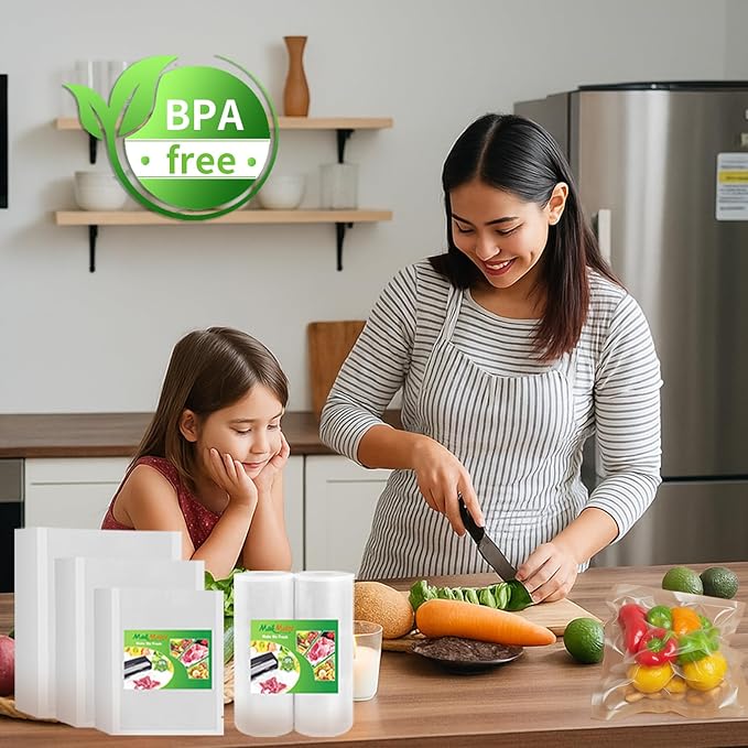 MakMeFre 300 Bags 100 of Each Size Plus Quart 10"x13" and Quart 8"x12" and Pint 6"x10" BPA Free Sous Vide Seal a Meal Commercial Grade Vacuum Seal PreCut Combo Pack Bag