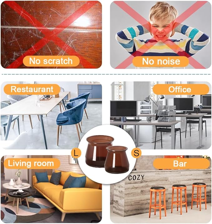 32 Pcs Chair Leg Protectors for Hardwood Floors, Silicone Felt Furniture Leg Cover Pad for Protecting Floors from Scratches and Noise, Smooth Moving, Small(Fit Round Diameter:5/16" to 1-5/16")