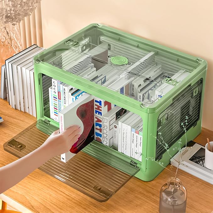 Plastic Trunk Organizer,Closet Organizers and Storage,7 Gal Collapsible Storage Bins,Dorm Room Essentials,2 Pack Dorm Storage Bins with Lids and Doors,Stackable Closet Organizer