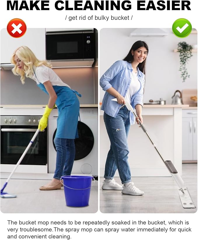 Spray Mop for Floor Cleaning Refillable Bottle with 2 Washable Reusable Microfiber Pads,Mop for Wooden, Bamboo,and Cement Floors Suitable for Both Household and Commercial Applications