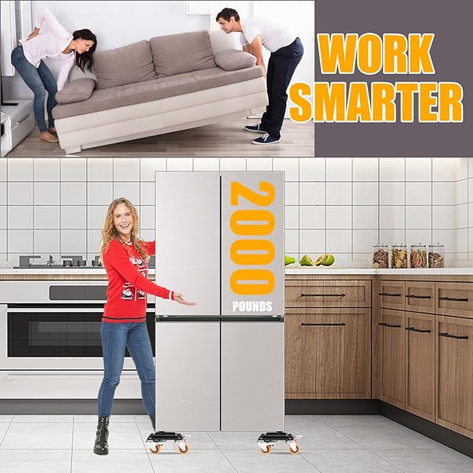 Furniture Movers with 4 Wheels,Heavy Duty Furniture Lift Mover Tool Set with 2000 lbs Load Capacity, Easy Sliders Dolly with Removable Side Guards&Brake, for Moving Appliance,Sofa etc