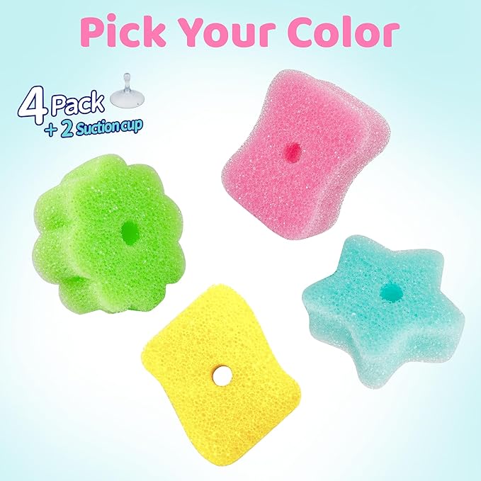 4 Pack Kickleen Scrub Color Sponge with Suction Hanger,Non-Scratch, Multipurpose Dish Cleaning Temperature Controlled Sponge for Kitchen, Bathroom (Mix Color)