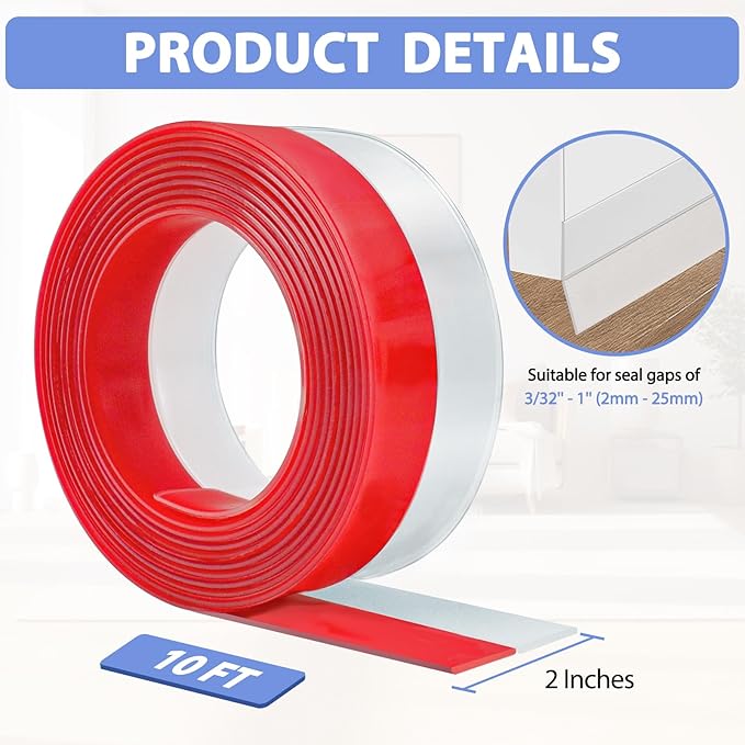 Weather Stripping Door Draft Stopper Flexible Self Adhesive Silicone Door Seal Strip for Glass Doors Windows and Shower Glass Gaps, 2 Inch Wide X 10 Feet Long, Clear