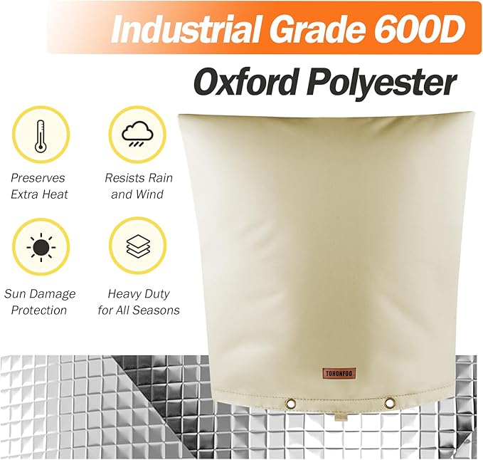 TOHONFOO Backflow Preventer Pipe Insulation Cover (5°F) - Irrigation Sprinkler Valve Insulated Pouch - Water Well Pump Cover - Sturdy 5 Layers for Winter Freeze Protection, 24" W x 26" H, Beige