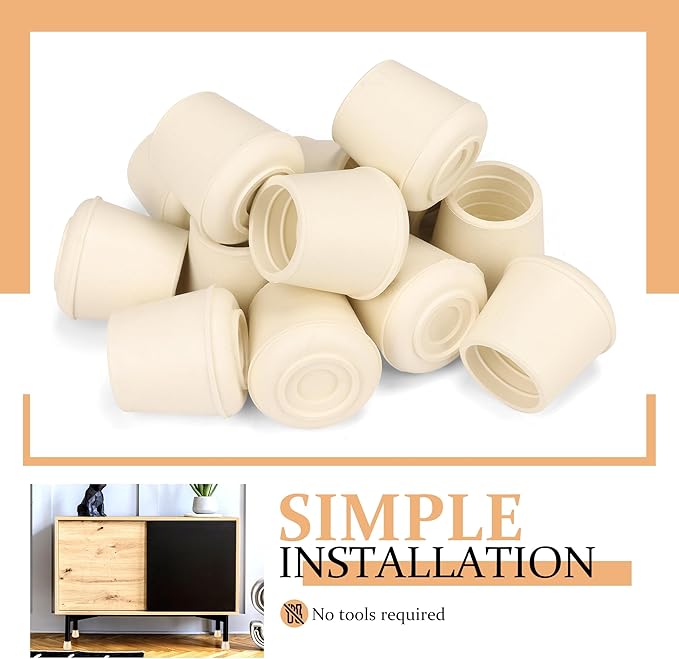 1-1/8" Round Rubber Chair Leg Tips Caps, Chair Leg Floor Protectors, Non-Slip Chair Leg Caps, Stool Leg Protectors Cap, Folding Metal Chair Leg Tip Replacement (White, 16 Pack)