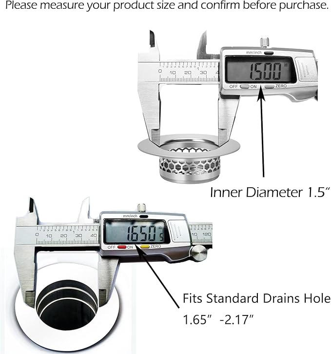 Hair Catcher Shower Drain Bathtub Lavatory Sink Drain Strainer for Laundry, Mop Pool, Utility, Slop, RV Sink, Stainless Steel Drain Filter。Fit Hole Size from 1.65-2.17" ,2Pack (1.5”)