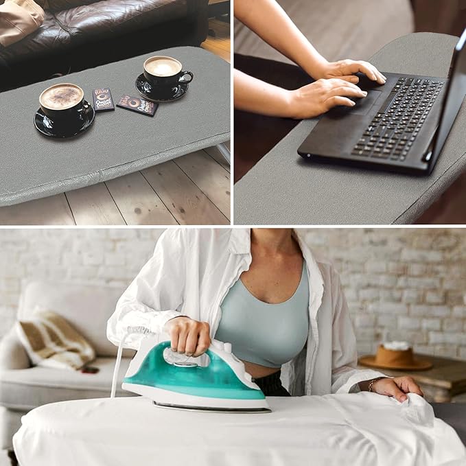 Tabletop Ironing Board with Iron Rest, Small Ironing Board Foldable with Heat Resistant Cover, BlissBoard Mini Compact Iron Table for Dorms, Aprtment and Travel, 31"x12", Grey