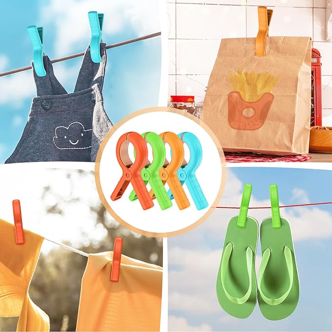 Senbowe 12 Pcs Beach Towel Clips for Beach Chairs, Towel Holder Clips for Chair Pool on Cruise,Heavy Duty Clothes Pins, Plastic Strong Beach Chair Clips to Keep Your Towel from Blowing Away,4 Colors