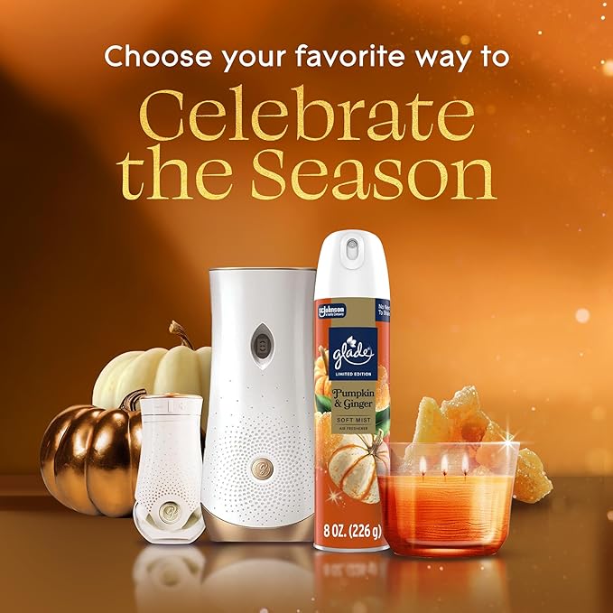 Glade PlugIns Refills Air Freshener, Pumpkin & Ginger, Scented and Essential Oils for Home and Bathroom, 0.67 Fl Oz, 10 Count