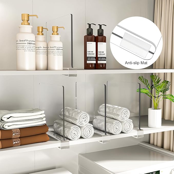 Shelf Dividers Purse Organizer for Closet: 6-Pack Acrylic Bag Storage Organizer for Handbags, Clutches, Clothes, Sweater, Towel on Wood Shelves