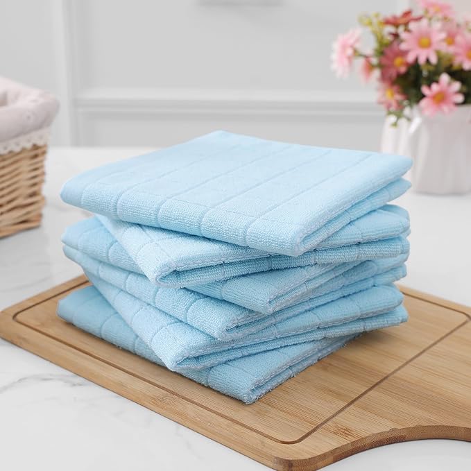 Homaxy 100% Cotton Terry Kitchen Dish Cloths, Ultra Soft and Absorbent Dish Towels for Kitchen, Suitable for Drying and Washing Dishes, 6 Pack, 12 x 12 Inches,Sky Blue