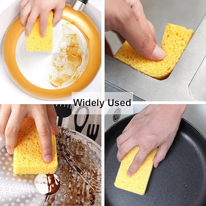 METUUTER 12-Count Cleaning Scrub Sponge- Compressed Cellulose Sponges Non-Scratch Natural Sponge for Kitchen Bathroom Cars, Funny Cut-Outs DIY