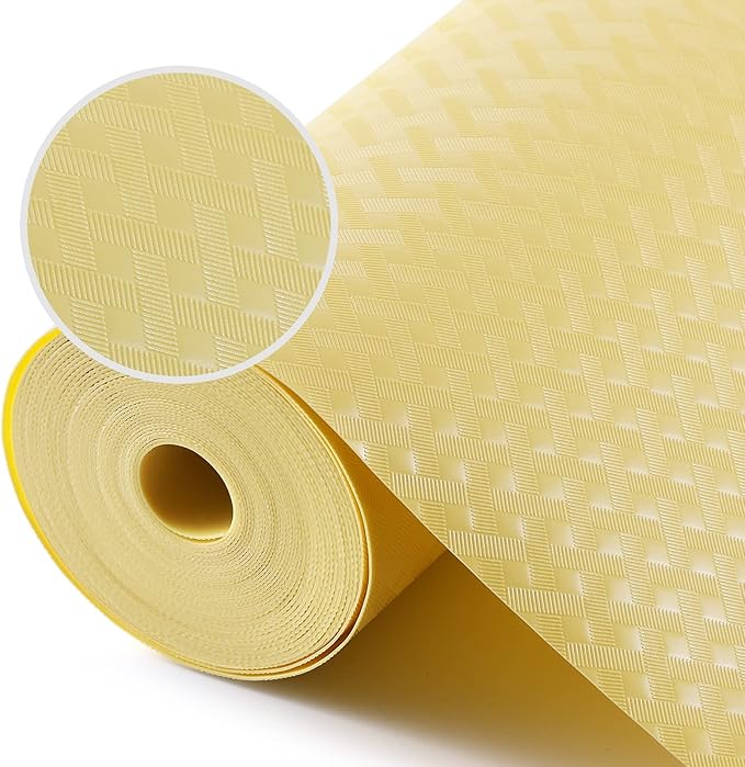 Shelf Liners for Kitchen Cabinets Refrigerator Liners Waterproof Kitchen Cupboard Liner Non Adhesive Drawer Mats EVA Material Fridge Liner for Shelves - Yellow Beige 11.8 x 393.7 Inches