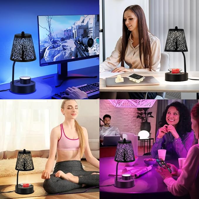 Black Tree Candle Warmer Lamp, LED Colors Changing Candle Warmer with Timer, Bedroom Living Room Home Decor Wax Melting Warmer for Jar Candles (Black Tree)