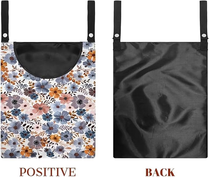 Blue Flowers Clothespin Organizer Bag Hanging Laundry Bag Portable Clothespin Storage with Hanger Hook 2 Ropes for Hanging and Effortlessly Sliding on Clothesline