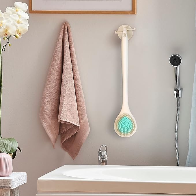 BEDELITE Back Bath Brush Long Handle for Shower of 2 - Soft Shower Brush for Men & Women,Back Brush Scrubber - 16.4" Long Skin Exfoliator for Body Bath Scrubber(2 Pack, Pink & Ivory)