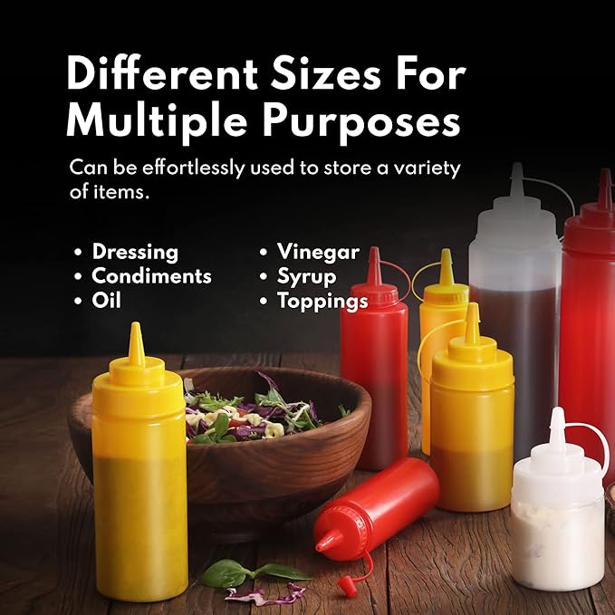 New Star Foodservice 26405 Squeeze Bottles, Plastic, Wide Mouth, 24 oz, Red, Pack of 6