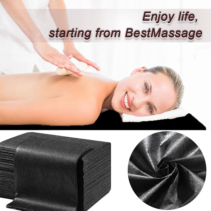Disposable Bed Sheets 50 Pcs 31" x 71" Massage Table Sheets Non Woven Fabric SPA Bed Cover Breathable for Massage Beauty Tattoos(Black)