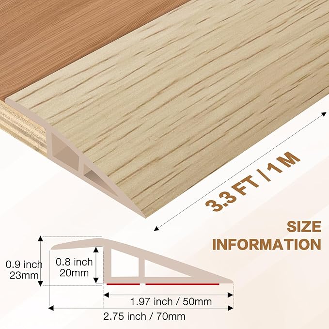 Floor Transition Strip Vinyl Door Threshold Ramp Self Adhesive Carpet Edging Strip Doorway Edge Trim, Overlap Edge Reducer for Laminate Carpet, Floor, Tile (Yellow Wood, 3/5" to 4/5", 3.3Ft)