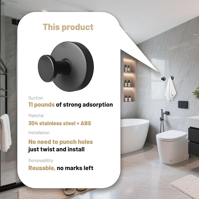 4 Pcs Suction Cup Hooks for Shower,Removable Hooks,Towel Hook,Suction Hook for Bathroom, Bedroom, Glass Window (Dark Grey)