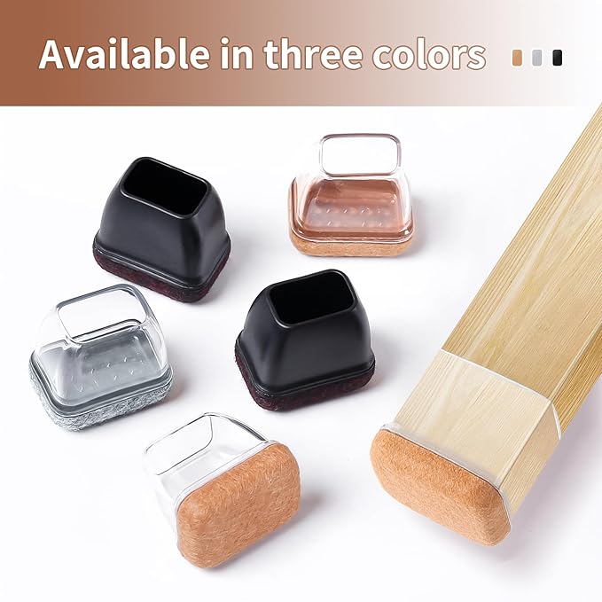 Ezprotekt 8 Pcs Rectangle Black Felt Chair Leg Floor Protectors for Hardwood Floors, Rectangle Silicone Chair Leg Caps, Furniture Leg Covers Cups for Chair Table (Fit W :0.6-0.8", L: 0.9-1.3")
